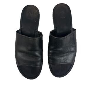 FRYE Black Leather Robin Open Toe Slide Sandals Size 6.5 Elevated Minimalist